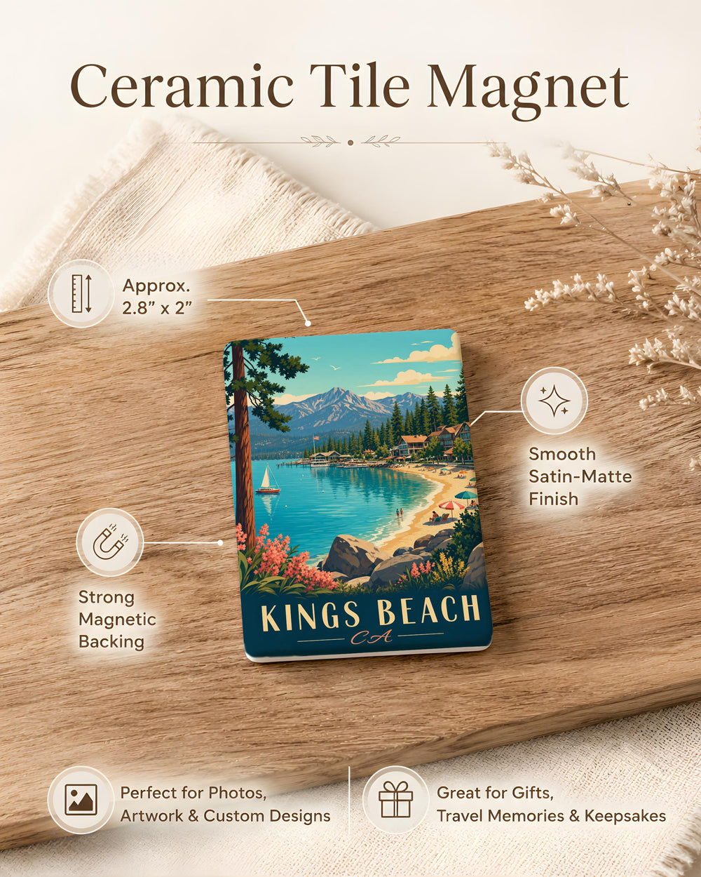 Kings Beach CA Fridge Magnet, Lake Tahoe California Souvenir Magnet, Kings Beach Vacation Travel Keepsake Gift