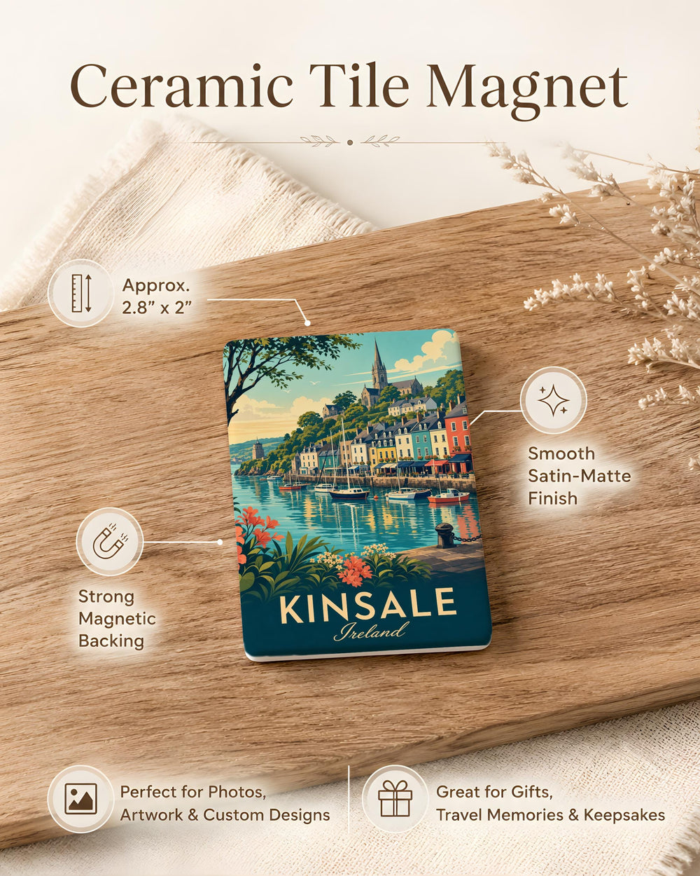 Kinsale Ireland Fridge Magnet, Kinsale Harbor Souvenir, County Cork Travel Gift, Irish Coastal Town Keepsake Magnet