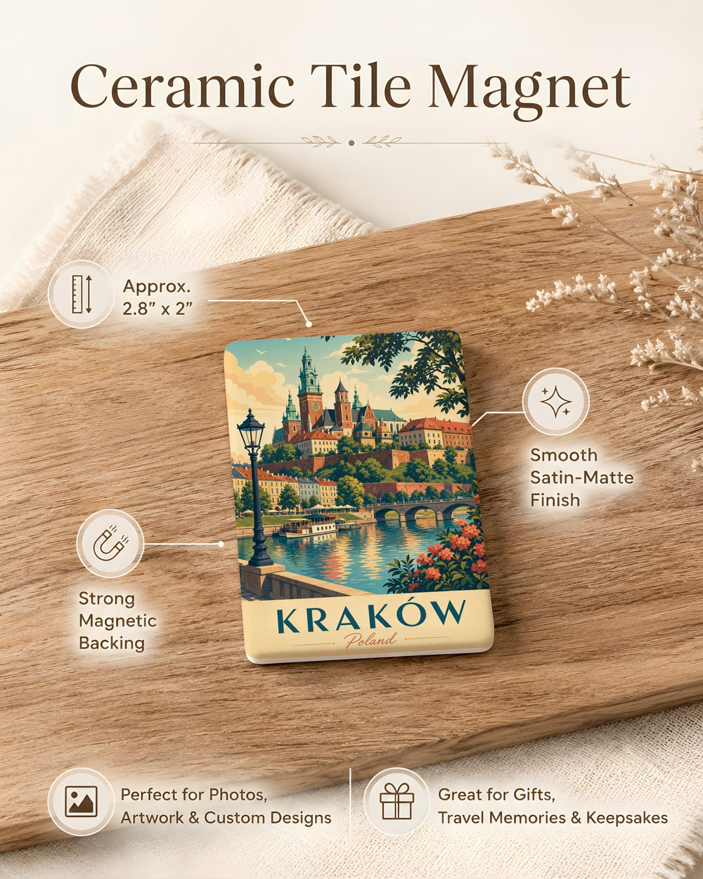 Krakow Poland Fridge Magnet, Krakow City Souvenir Magnet, Poland Travel Gift, Krakow Landmark Magnet, Polish Home Decor Magnet