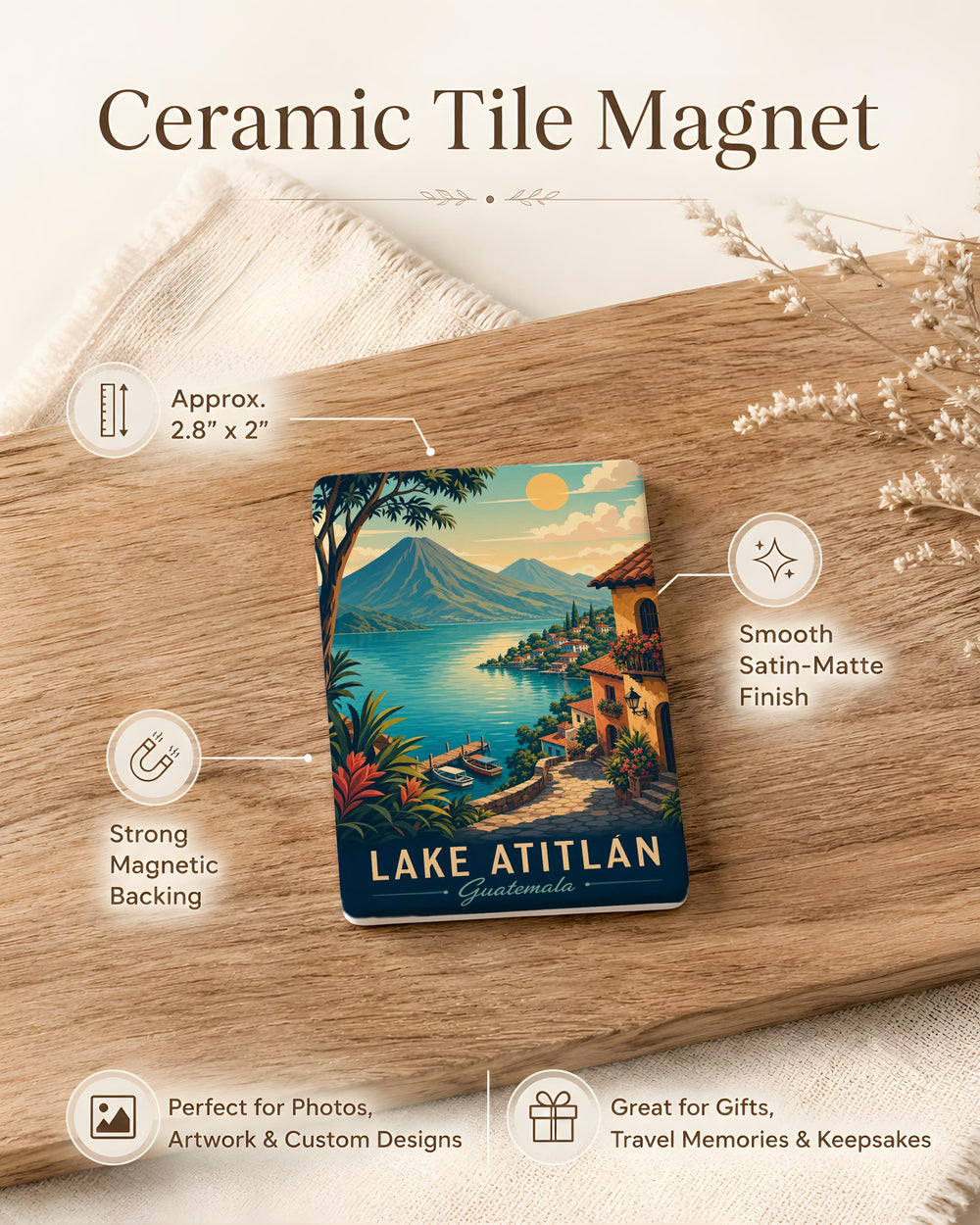 Lake Atitlan Guatemala Fridge Magnet, Panoramic Lake Atitlan Souvenir Magnet, Guatemala Travel Gift, Central America Keepsake Magnet