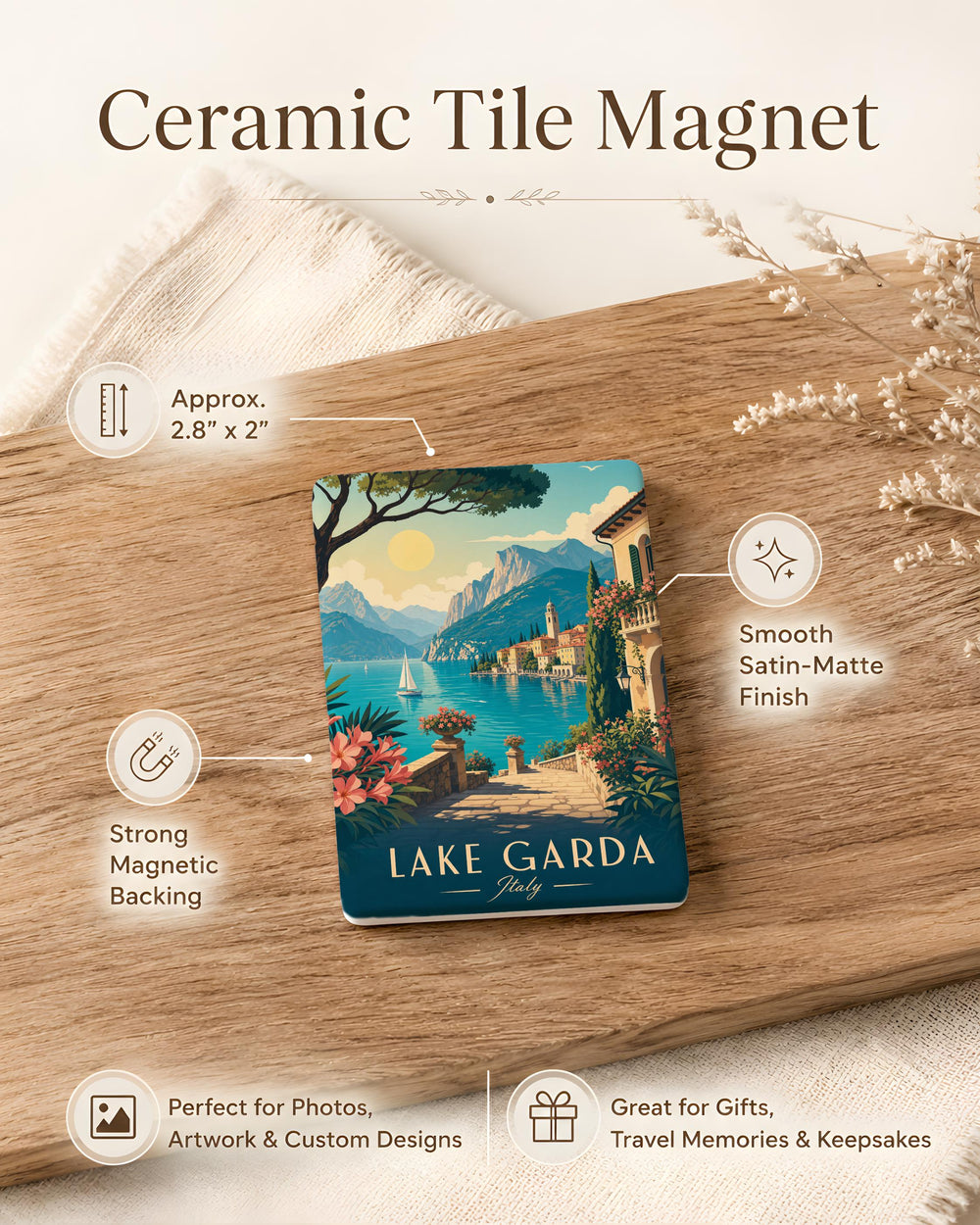 Lake Garda Italy Fridge Magnet, Italian Lake Souvenir Magnet, Garda Travel Gift, Northern Italy Vacation Keepsake Magnet