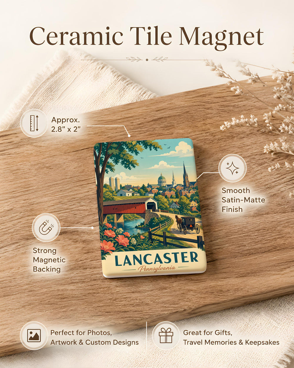 Lancaster Pennsylvania Fridge Magnet, Lancaster PA Souvenir Magnet, Pennsylvania Travel Gift, Lancaster County Keepsake Magnet