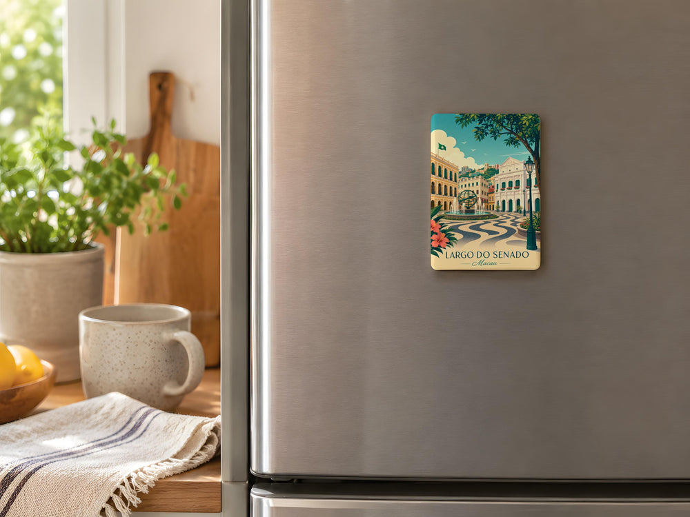 Largo do Senado Fridge Magnet, Macau Senado Square Landmark Souvenir Magnet, Travel Gift, City Scene Magnet