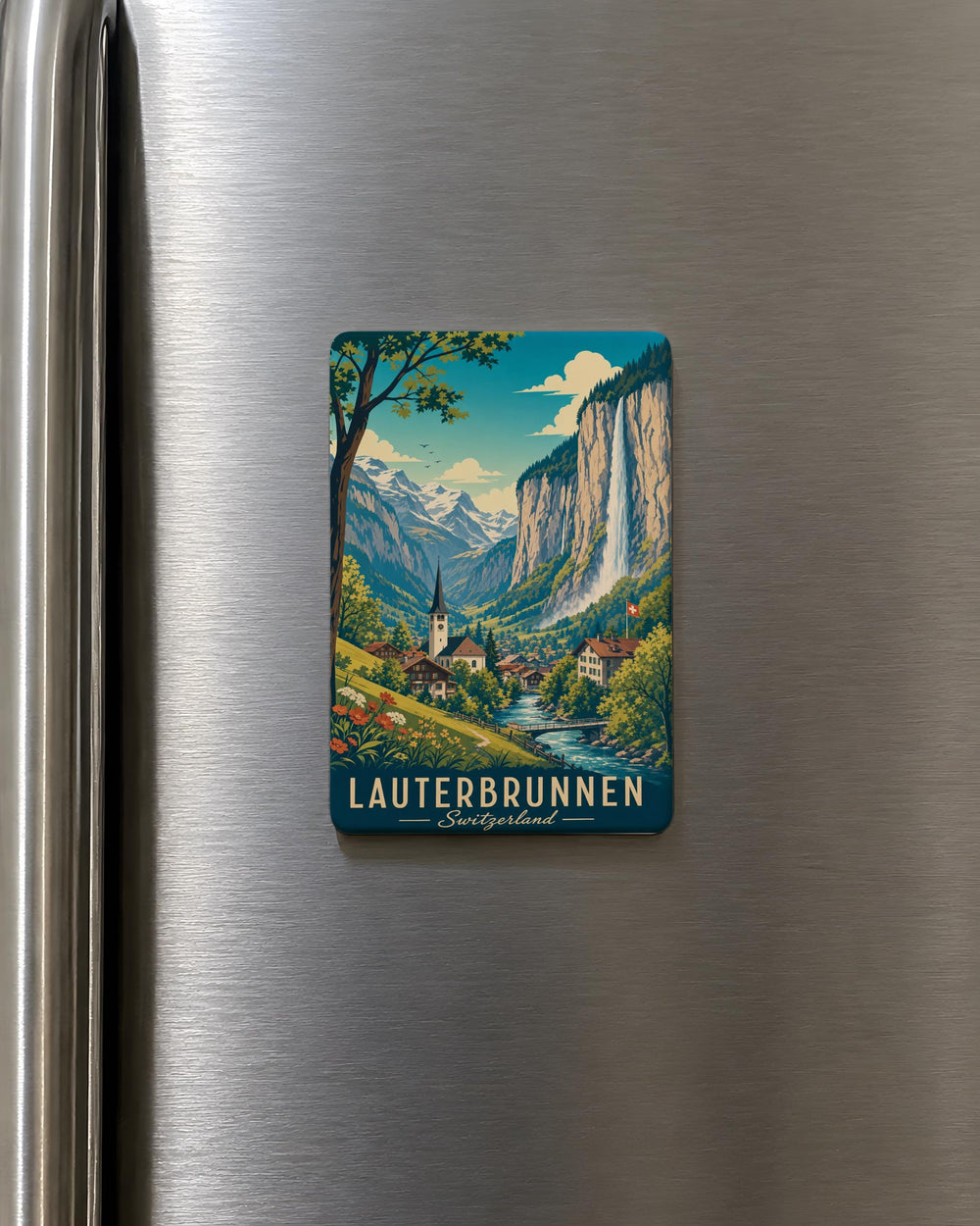 Lauterbrunnen Switzerland Fridge Magnet, Lauterbrunnen Valley Travel Souvenir, Swiss Alps Mountain Village Magnet