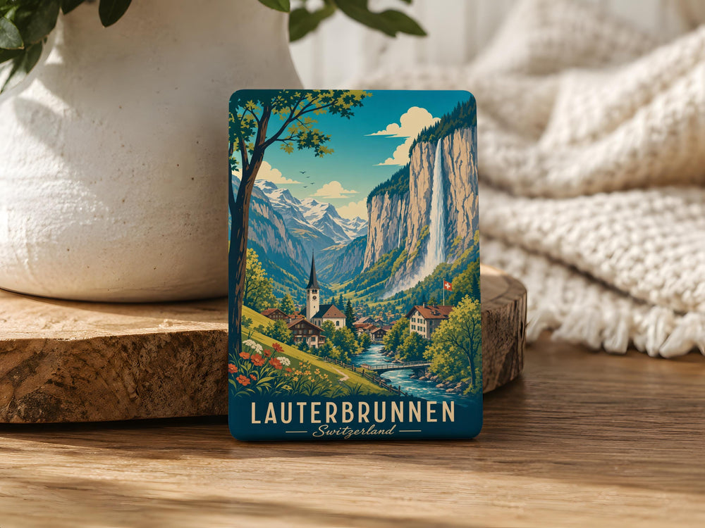 Lauterbrunnen Switzerland Fridge Magnet, Lauterbrunnen Valley Travel Souvenir, Swiss Alps Mountain Village Magnet