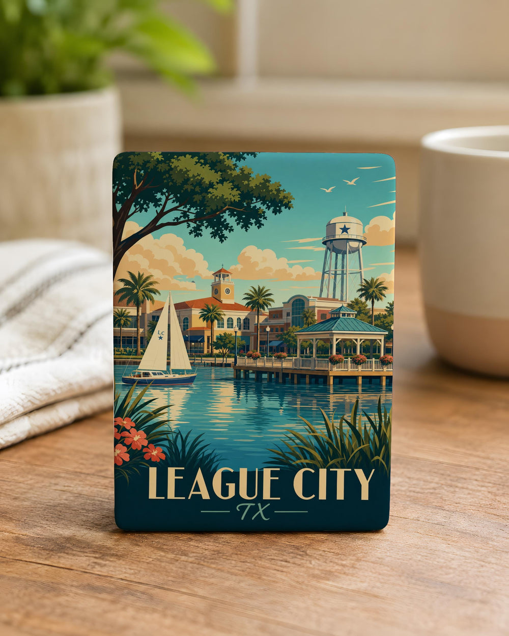 League City TX Fridge Magnet, League City Texas Souvenir Magnet, Gulf Coast Travel Gift, City Landmark Keepsake Magnet