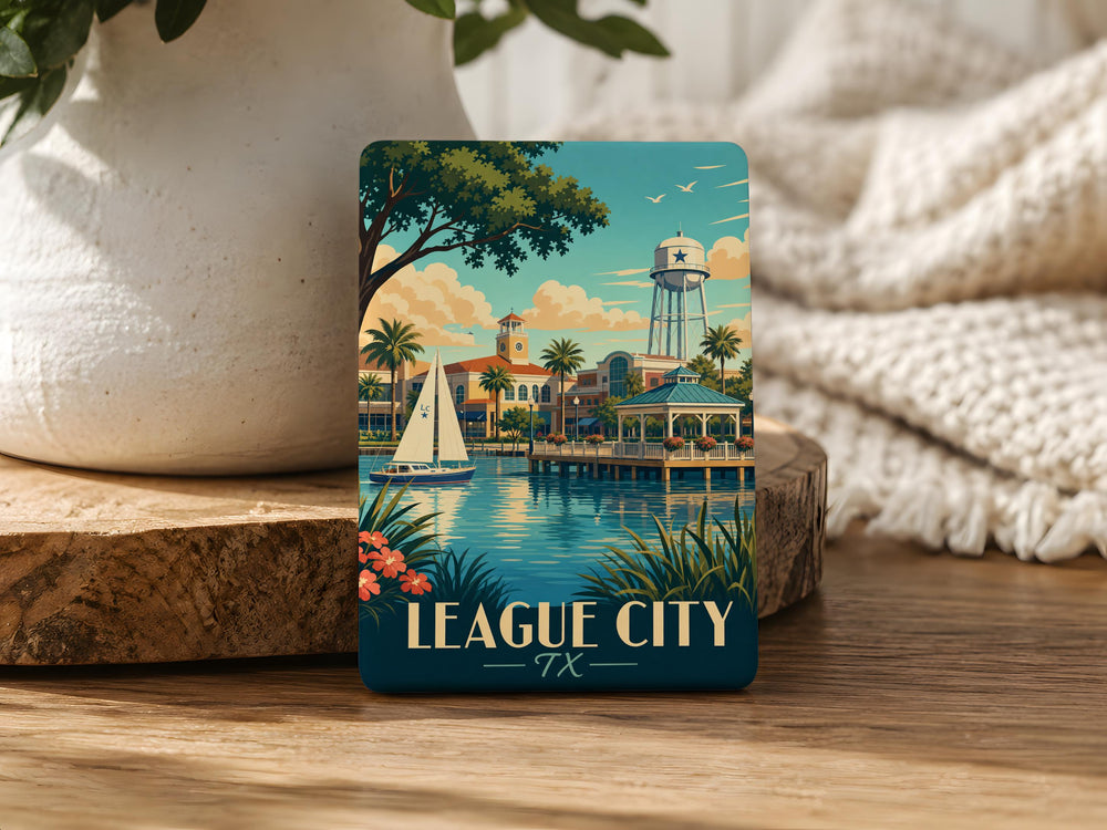 League City TX Fridge Magnet, League City Texas Souvenir Magnet, Gulf Coast Travel Gift, City Landmark Keepsake Magnet