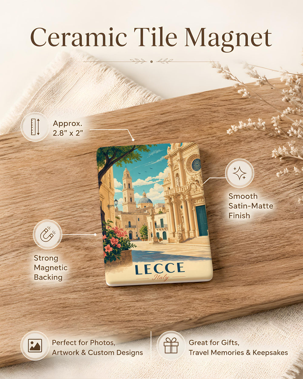 Lecce Italy Fridge Magnet, Puglia Souvenir Magnet, Historic Old Town Landmark Travel Keepsake, Italian City Gift