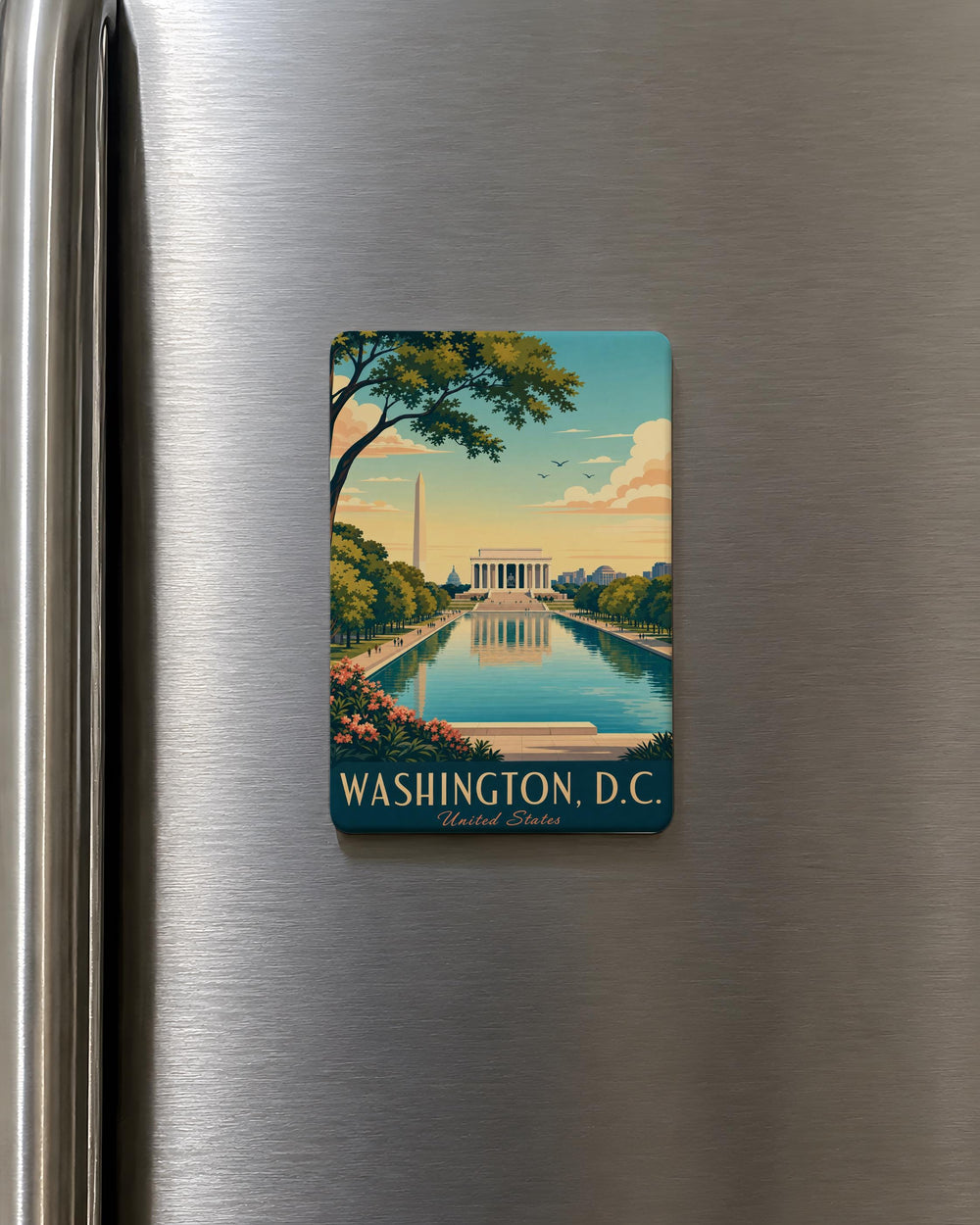 Lincoln Memorial Reflecting Pool Fridge Magnet, Washington DC Monument Souvenir, National Mall Landmark Magnet, US Travel Gift