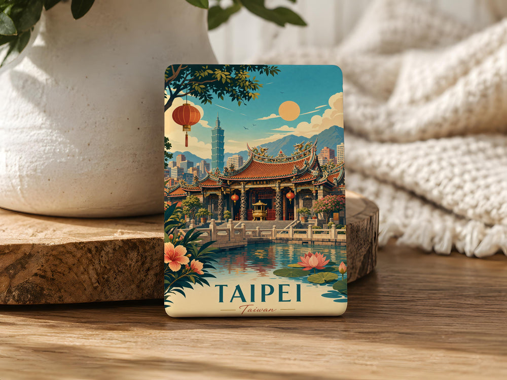 Longshan Temple Taipei Fridge Magnet, Taiwan Landmark Souvenir Magnet, Taipei Travel Gift, Temple Architecture Magnet