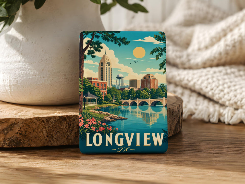 Longview TX Fridge Magnet, Longview Texas Souvenir Magnet, East Texas Travel Gift, Longview Landmark Keepsake Magnet