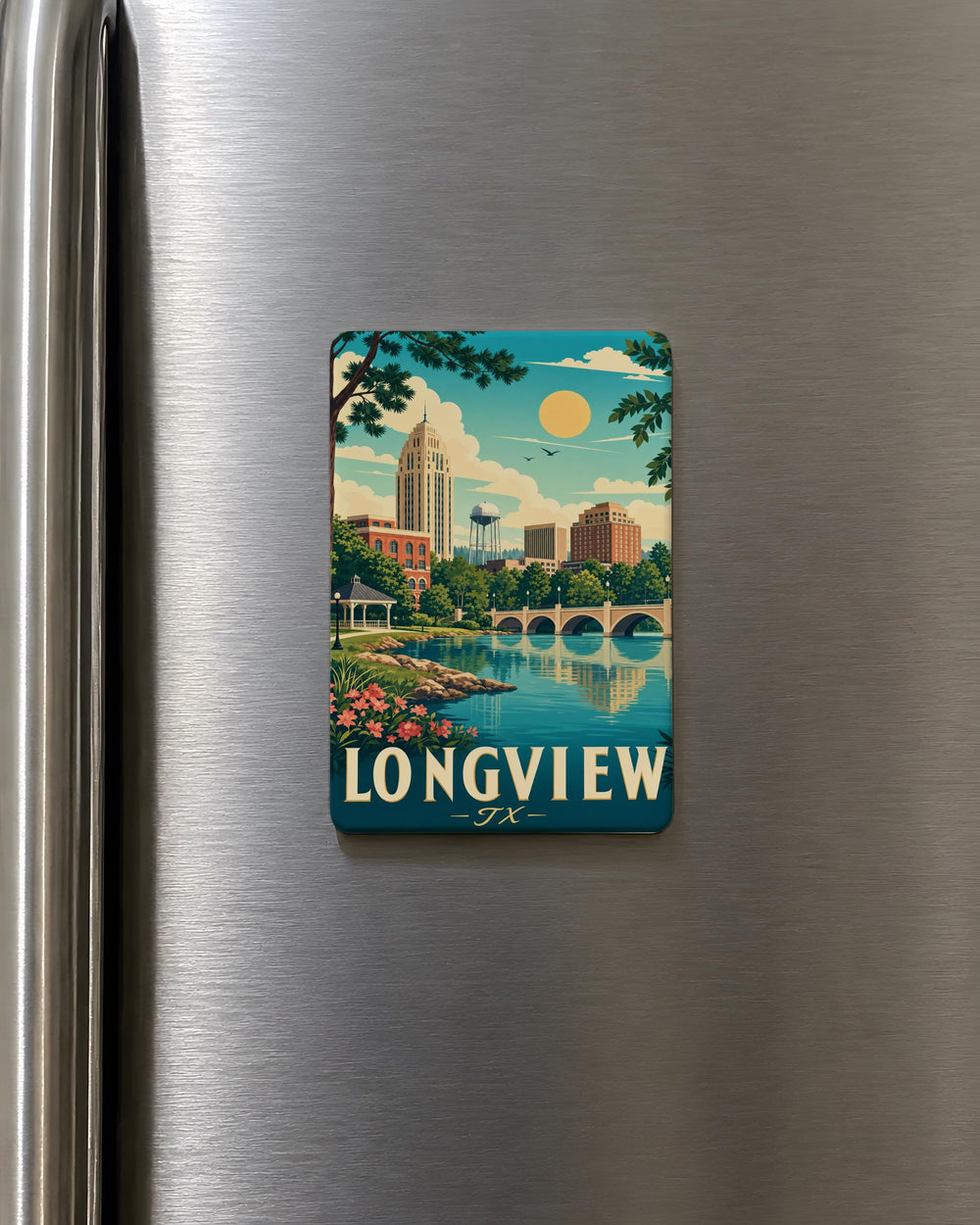 Longview TX Fridge Magnet, Longview Texas Souvenir Magnet, East Texas Travel Gift, Longview Landmark Keepsake Magnet