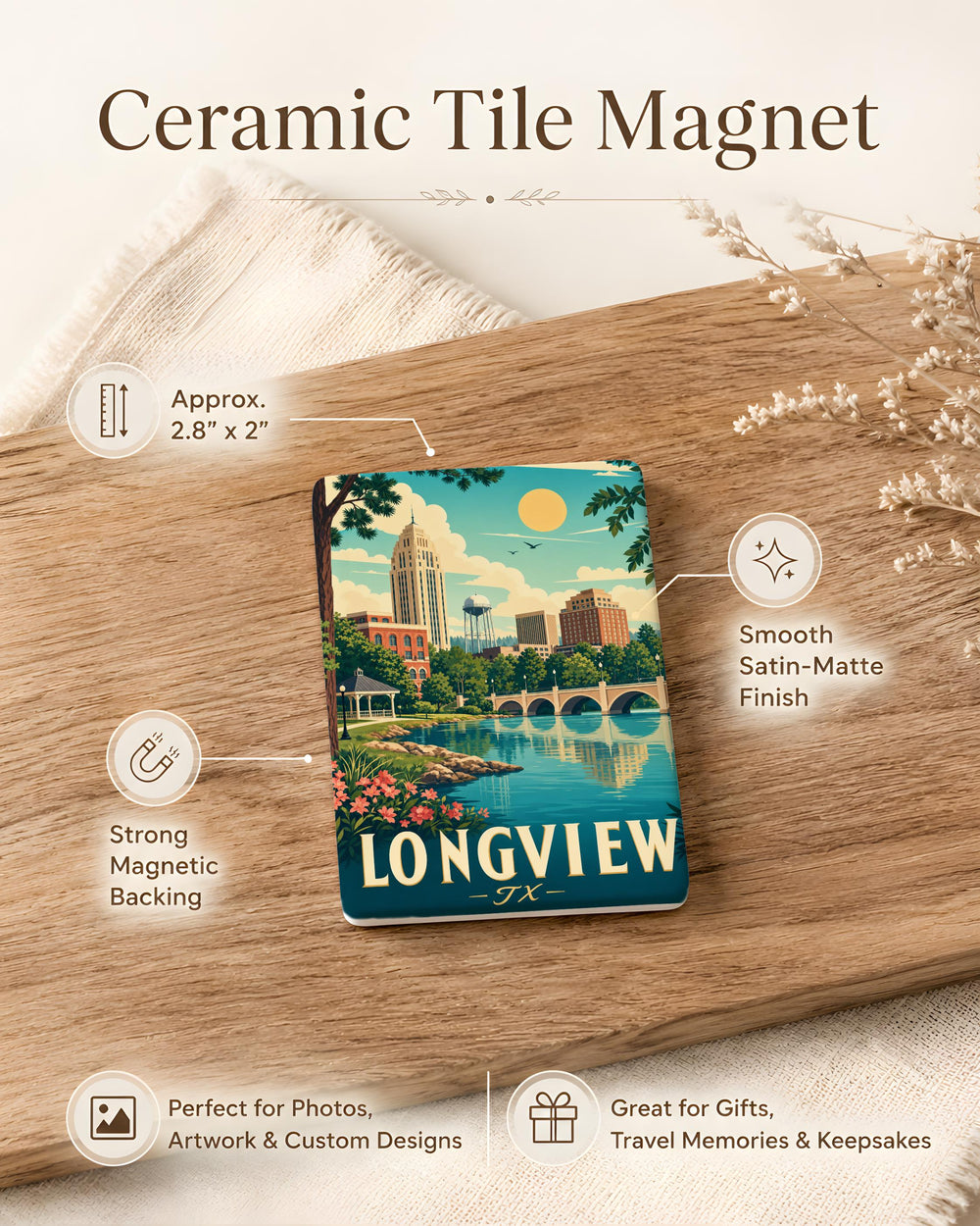 Longview TX Fridge Magnet, Longview Texas Souvenir Magnet, East Texas Travel Gift, Longview Landmark Keepsake Magnet