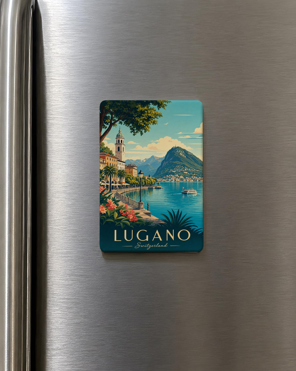 Lugano Switzerland Fridge Magnet, Lake Lugano Souvenir Magnet, Swiss Travel Gift, Lugano City Landmark Magnet