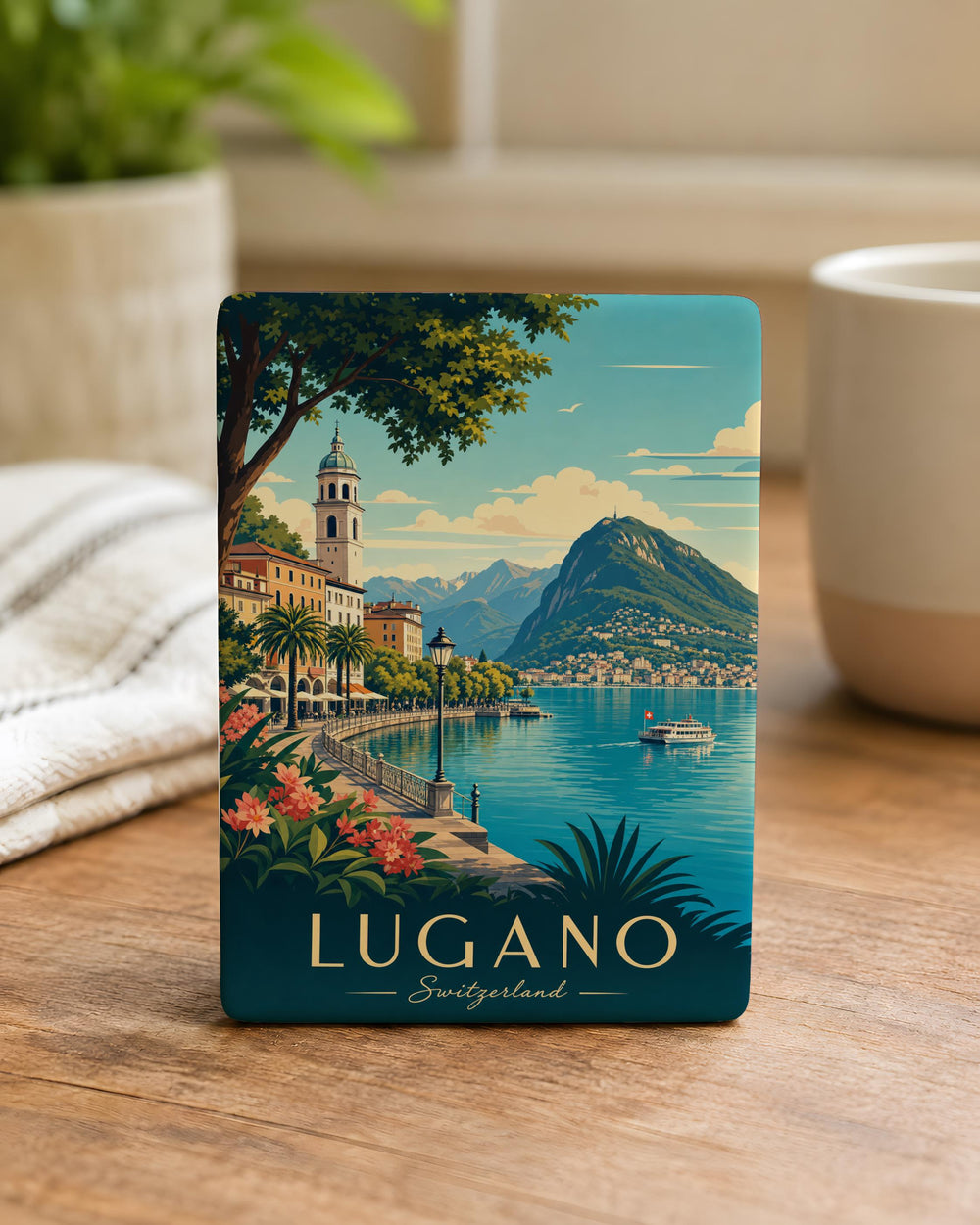 Lugano Switzerland Fridge Magnet, Lake Lugano Souvenir Magnet, Swiss Travel Gift, Lugano City Landmark Magnet