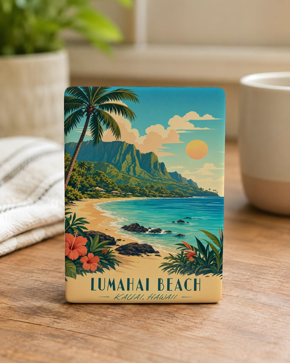 Lumahai Beach Fridge Magnet, Kauai Hawaii Coastal Shoreline Souvenir, Tropical Ocean Beach Scene Magnet