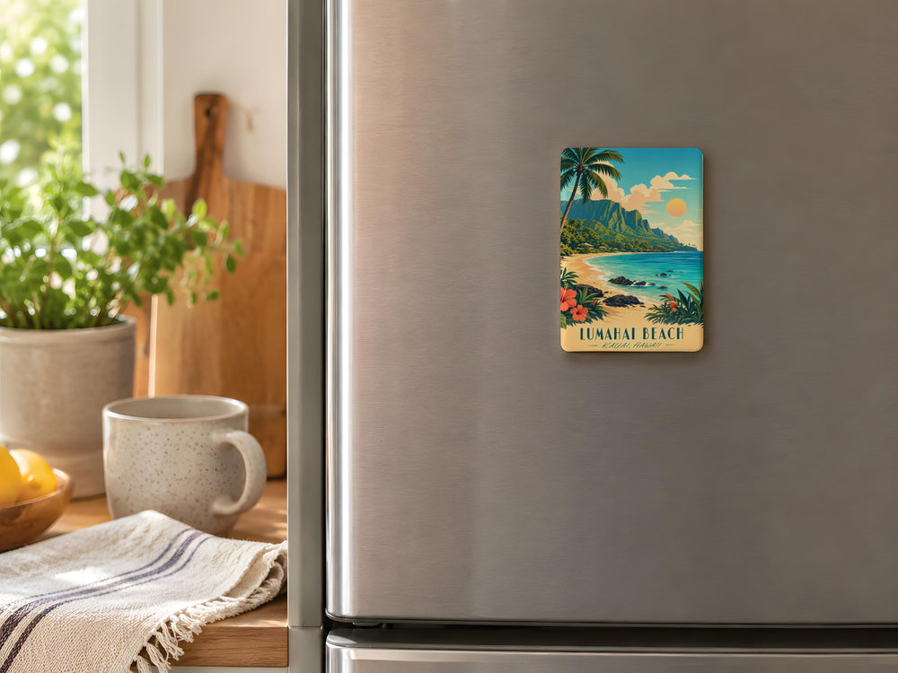 Lumahai Beach Fridge Magnet, Kauai Hawaii Coastal Shoreline Souvenir, Tropical Ocean Beach Scene Magnet