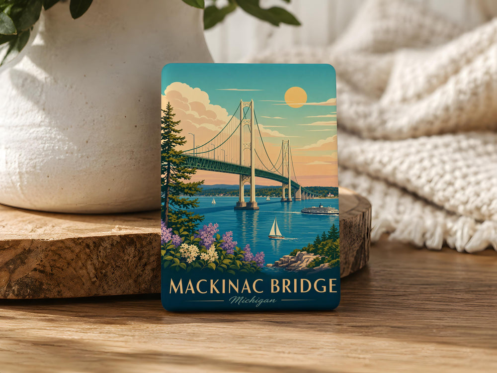 Mackinac Bridge Fridge Magnet, Michigan Suspension Bridge Souvenir, Great Lakes Travel Keepsake, Straits of Mackinac Magnet