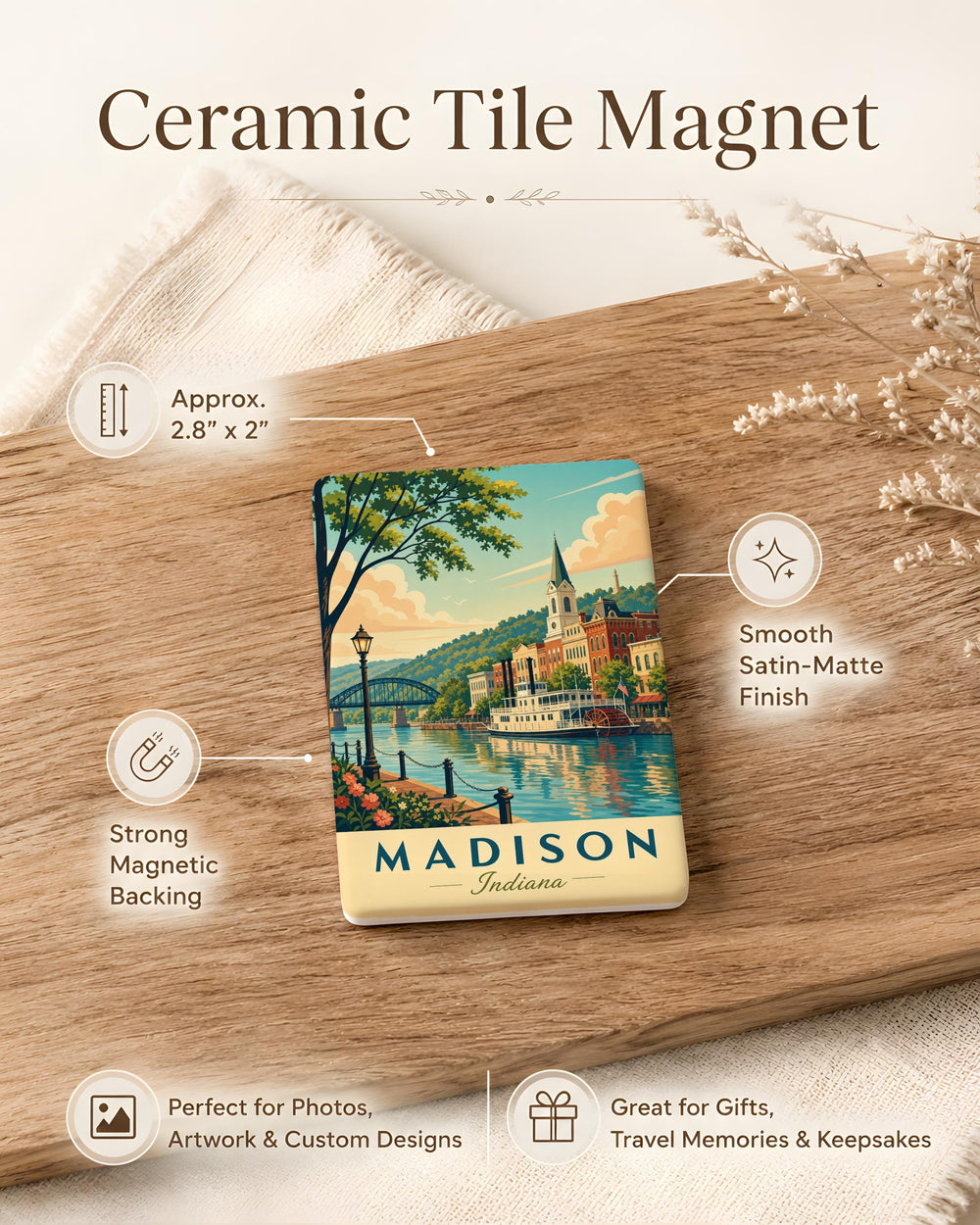Madison Indiana Fridge Magnet, Madison IN Souvenir Magnet, Historic River Town Gift, Indiana Travel Keepsake Magnet
