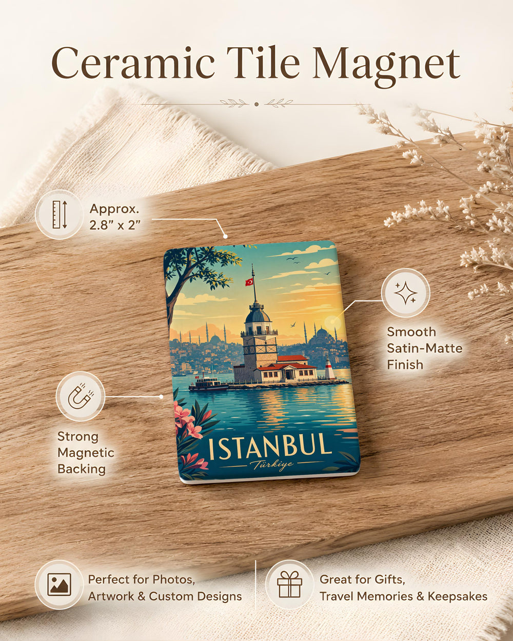 Maidens Tower Fridge Magnet, Istanbul Landmark Souvenir Magnet, Bosphorus Tower Travel Keepsake Magnet