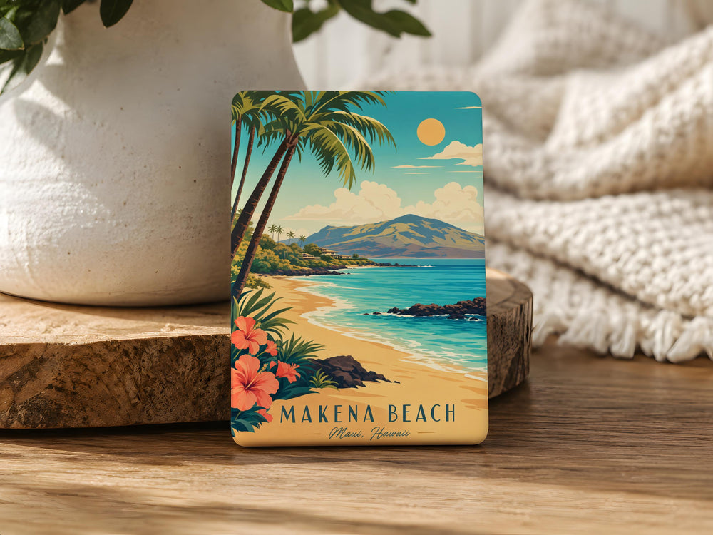 Makena Beach Hawaii Fridge Magnet, Maui Beach Souvenir Magnet, Tropical Ocean Shoreline Travel Gift