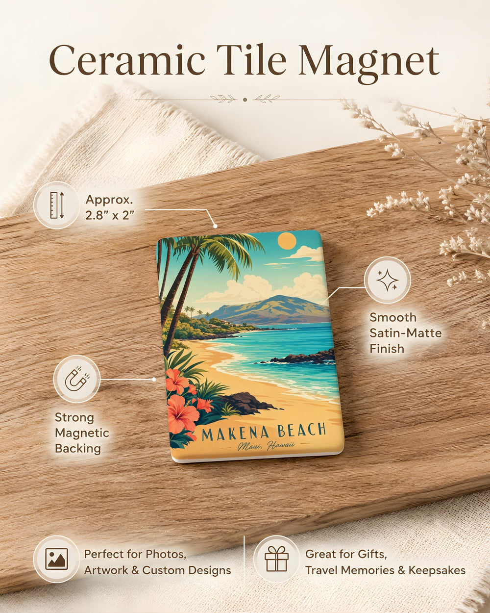 Makena Beach Hawaii Fridge Magnet, Maui Beach Souvenir Magnet, Tropical Ocean Shoreline Travel Gift