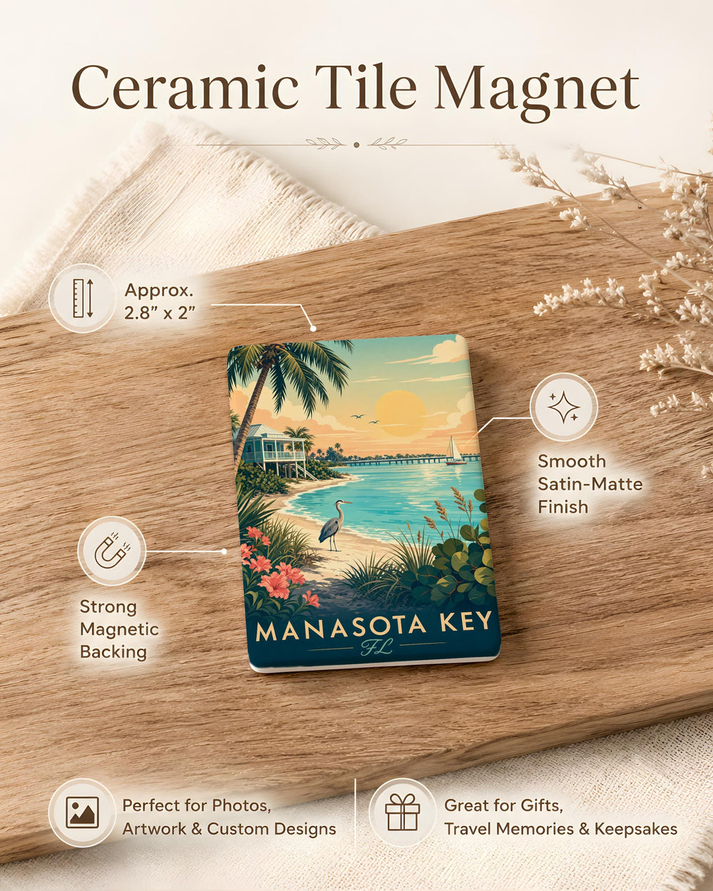 Manasota Key FL Fridge Magnet, Florida Gulf Coast Souvenir Magnet, Manasota Key Beach Gift, Sarasota County Travel Keepsake