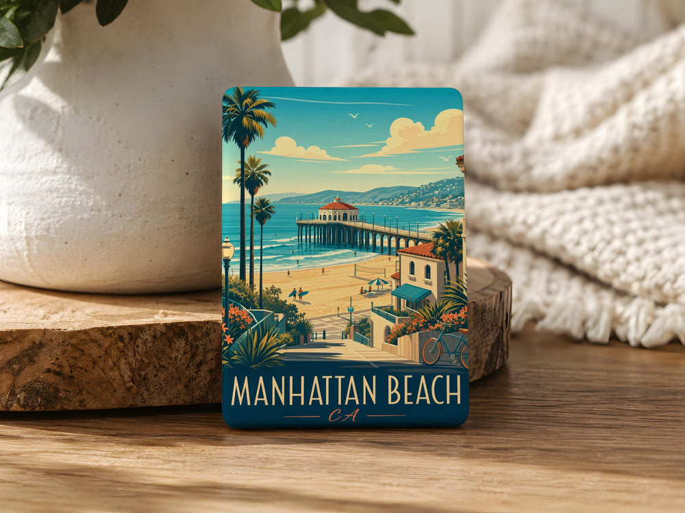 Manhattan Beach CA Fridge Magnet, California Beach Souvenir Magnet, Manhattan Beach Pier Coastal Travel Gift Magnet
