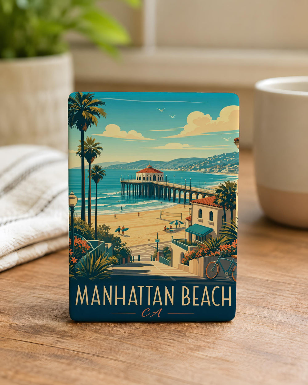 Manhattan Beach CA Fridge Magnet, California Beach Souvenir Magnet, Manhattan Beach Pier Coastal Travel Gift Magnet