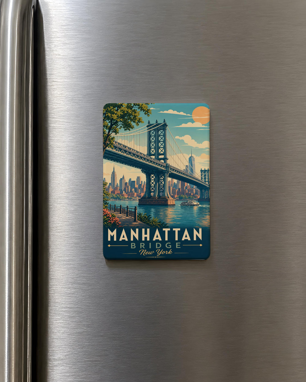 Manhattan Bridge Fridge Magnet, New York City Landmark Souvenir Magnet, NYC Travel Gift, Brooklyn Bridge View Magnet