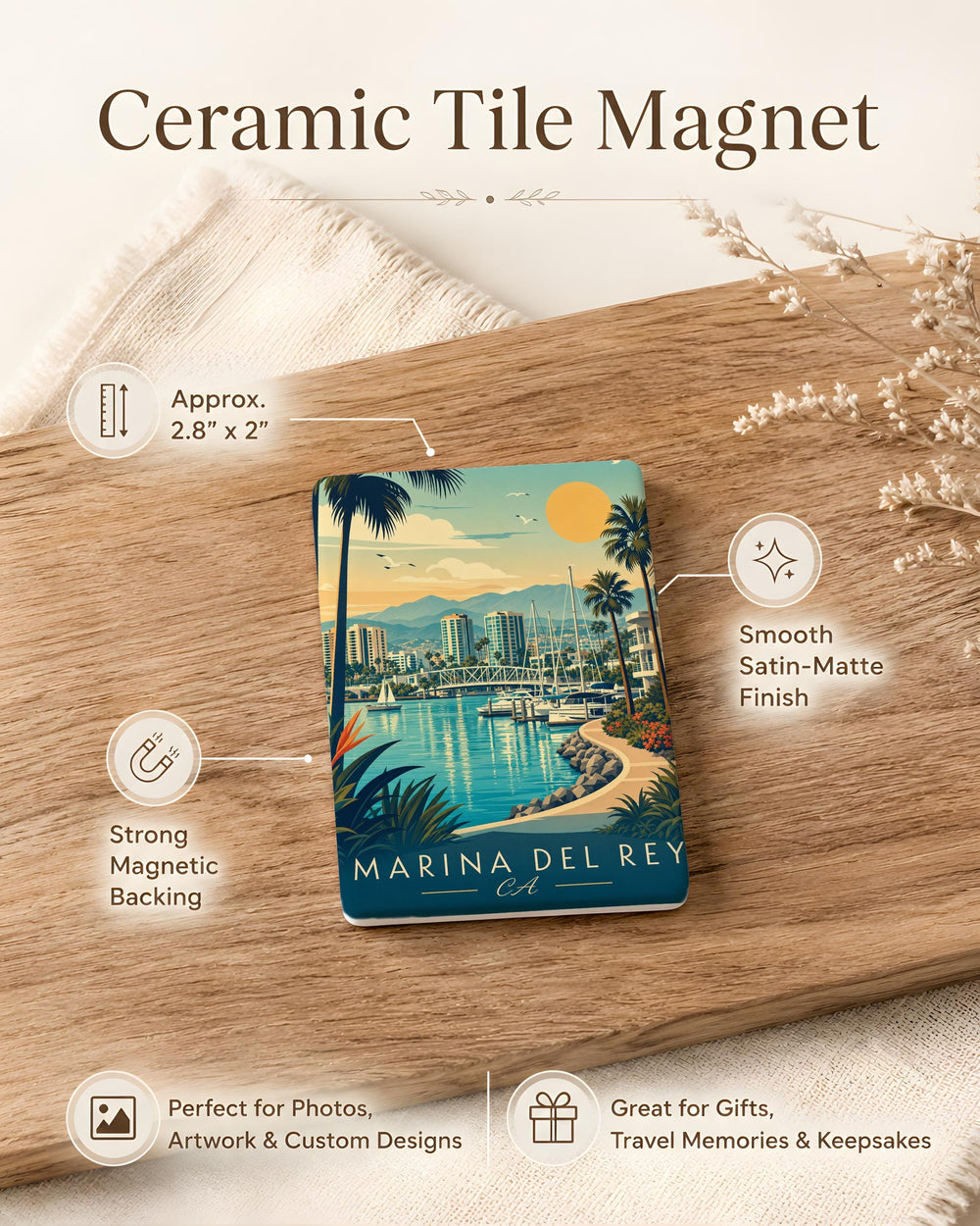 Marina del Rey CA Fridge Magnet, Marina del Rey California Souvenir Magnet, Coastal Harbor Travel Gift, Los Angeles Beach Keepsake