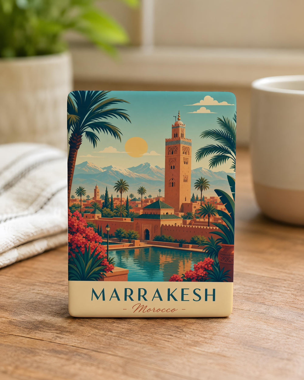 Marrakesh Morocco Fridge Magnet, Marrakech City Souvenir Magnet, Moroccan Travel Landmark Refrigerator Magnet