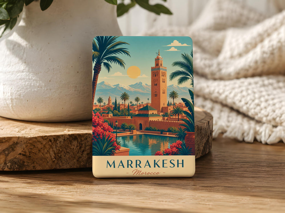 Marrakesh Morocco Fridge Magnet, Marrakech City Souvenir Magnet, Moroccan Travel Landmark Refrigerator Magnet