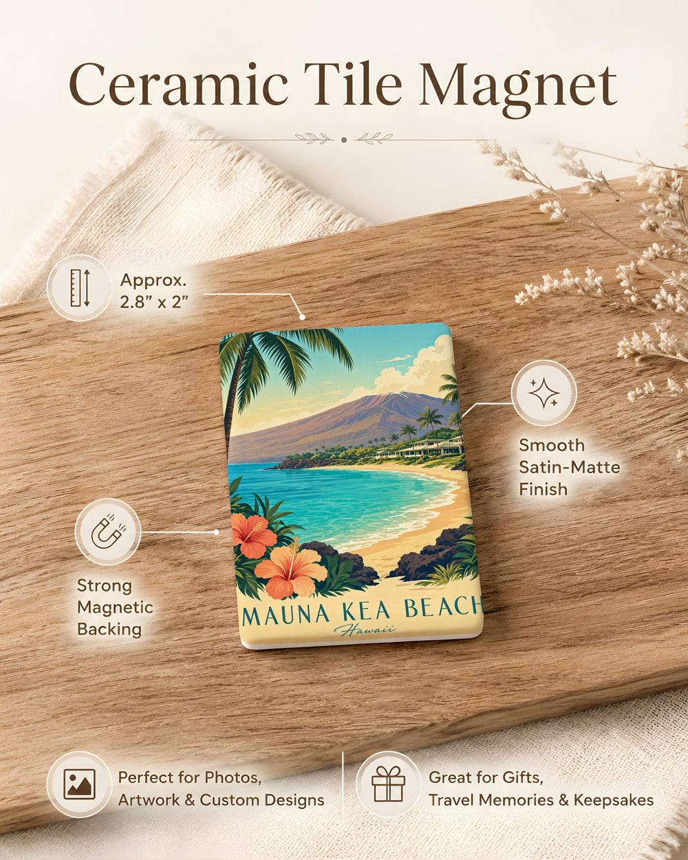Mauna Kea Beach Fridge Magnet, Hawaii Coastal Shoreline Souvenir Magnet, Beach Vacation Keepsake, Island Travel Gift
