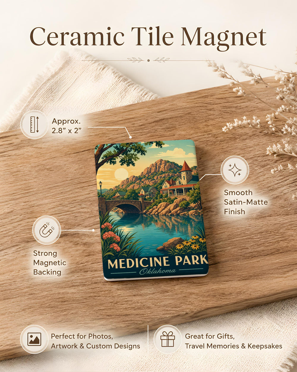 Medicine Park Oklahoma Fridge Magnet, Medicine Park Souvenir Magnet, Oklahoma Travel Gift, Wichita Mountains Keepsake Magnet