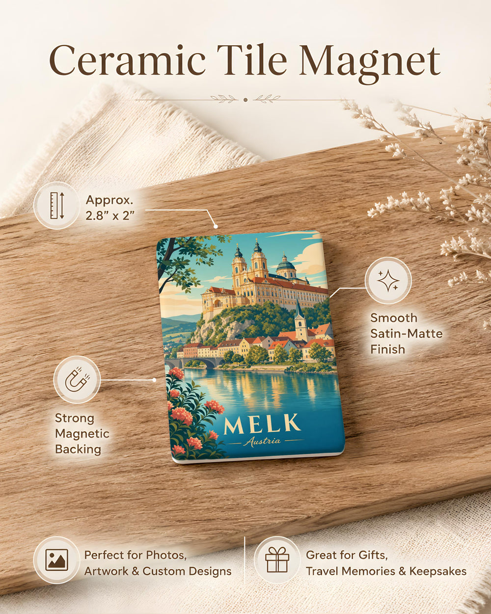 Melk Austria Fridge Magnet, Melk Abbey Souvenir Magnet, Wachau Valley Travel Gift, Austrian Landmark Refrigerator Magnet