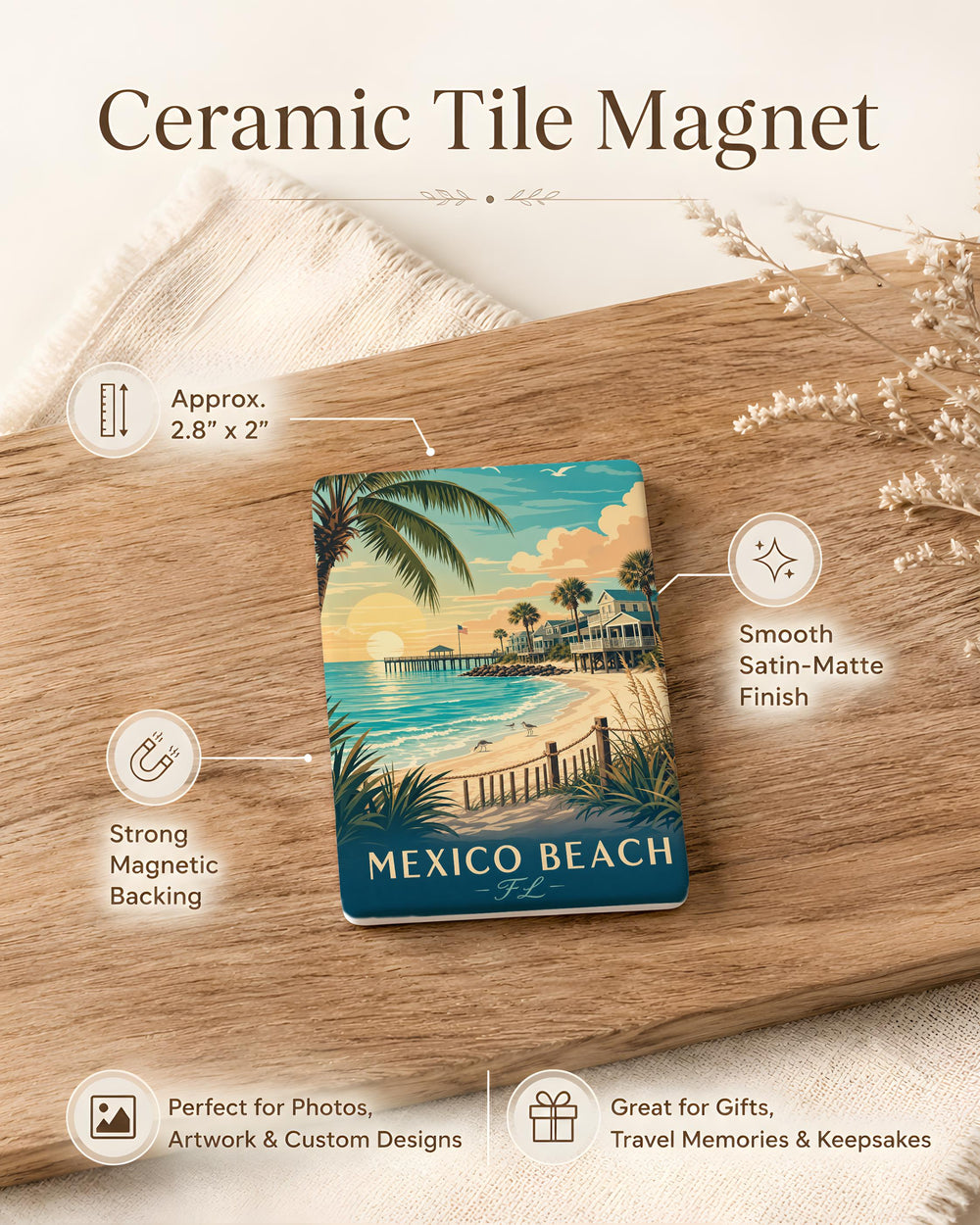 Mexico Beach FL Fridge Magnet, Florida Gulf Coast Souvenir, Beach Town Vacation Keepsake, Mexico Beach Florida Travel Gift