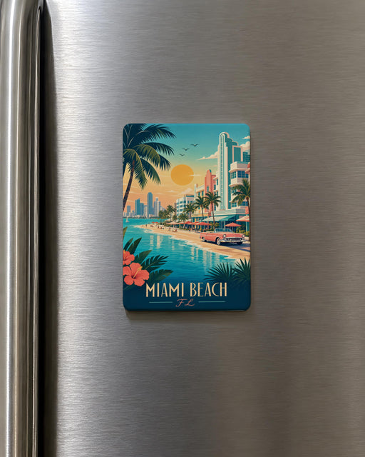 Miami Beach Florida Fridge Magnet, Miami Beach FL Souvenir Magnet, Beach Vacation Travel Gift, Coastal City Keepsake Magnet
