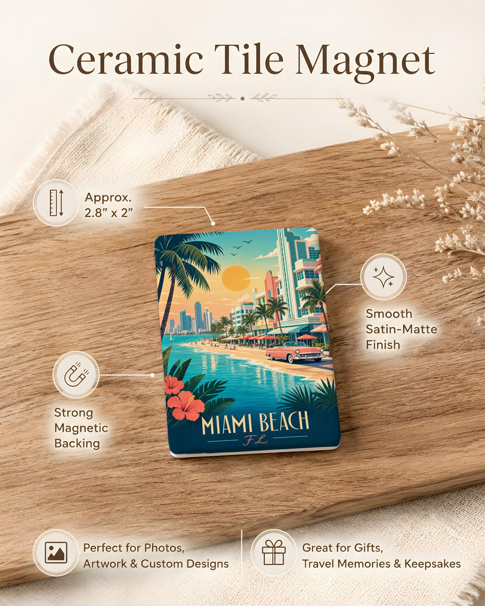 Miami Beach Florida Fridge Magnet, Miami Beach FL Souvenir Magnet, Beach Vacation Travel Gift, Coastal City Keepsake Magnet
