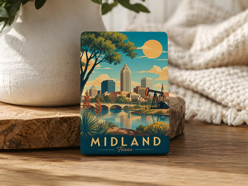 Midland TX Fridge Magnet, Midland Texas Souvenir Magnet, West Texas Travel Gift, City Landmark Keepsake Magnet