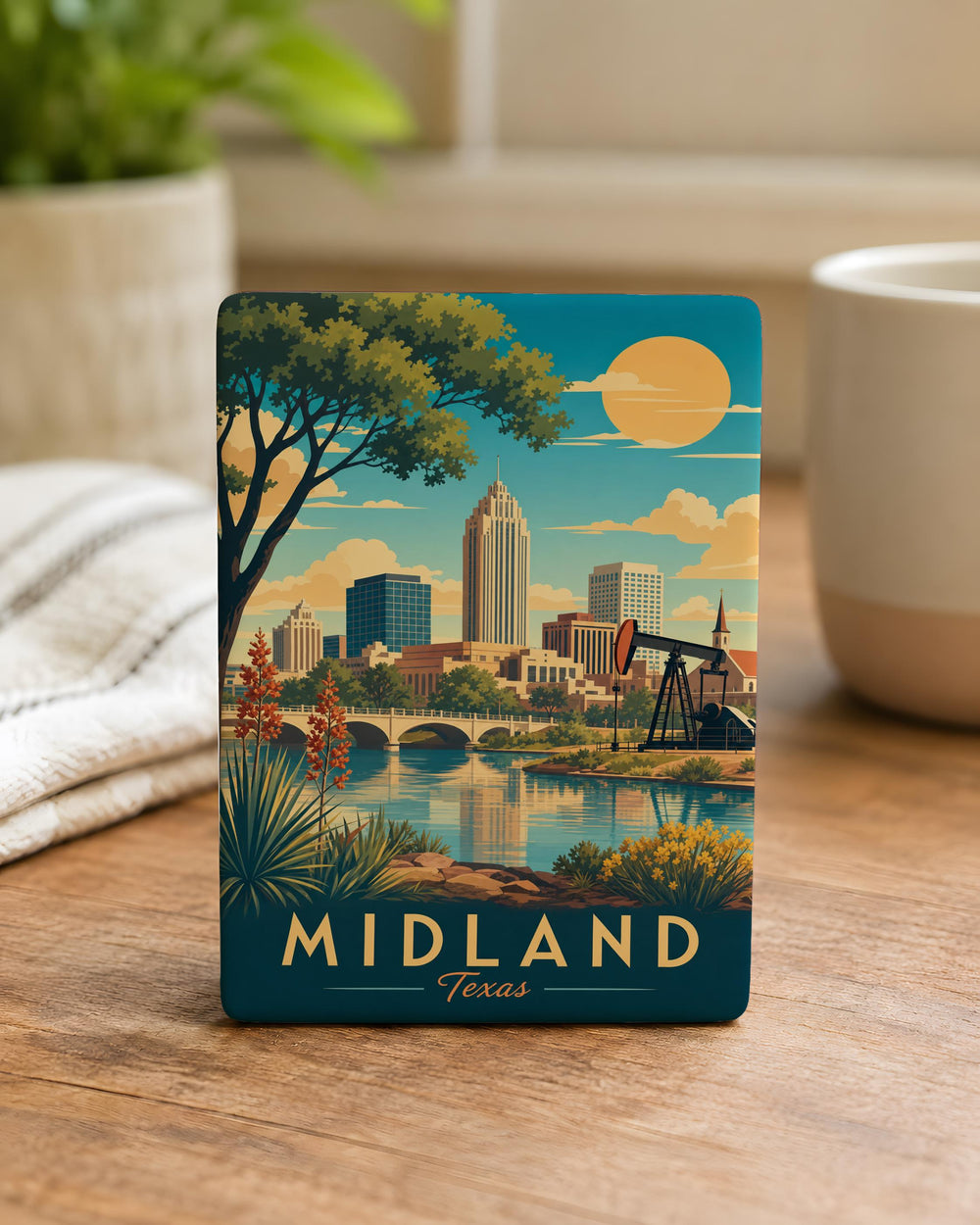 Midland TX Fridge Magnet, Midland Texas Souvenir Magnet, West Texas Travel Gift, City Landmark Keepsake Magnet
