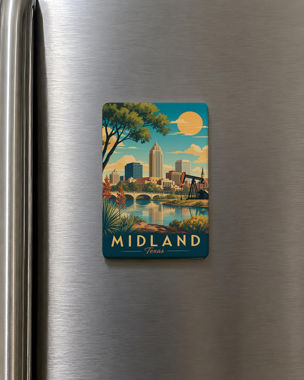 Midland TX Fridge Magnet, Midland Texas Souvenir Magnet, West Texas Travel Gift, City Landmark Keepsake Magnet