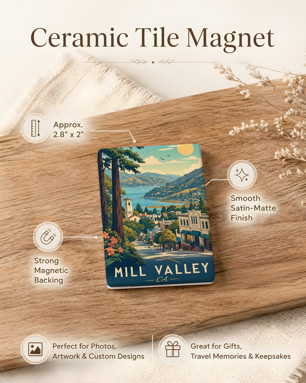 Mill Valley CA Fridge Magnet, Mill Valley California Souvenir Magnet, Bay Area Travel Gift, Marin County Keepsake Magnet