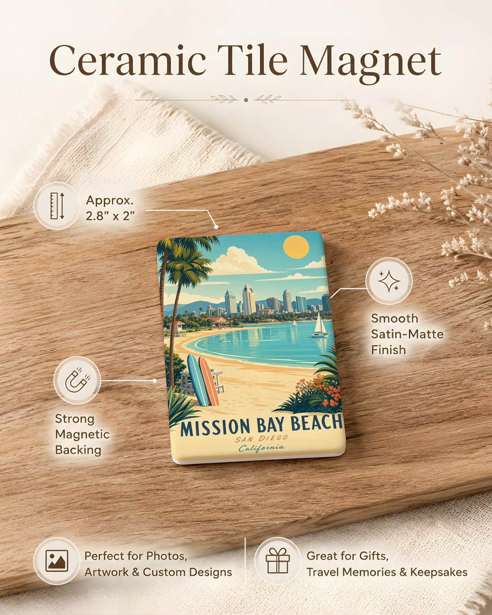 Mission Bay Beach Fridge Magnet, San Diego California Coastal Souvenir, Ocean Shoreline Vacation Travel Keepsake Magnet