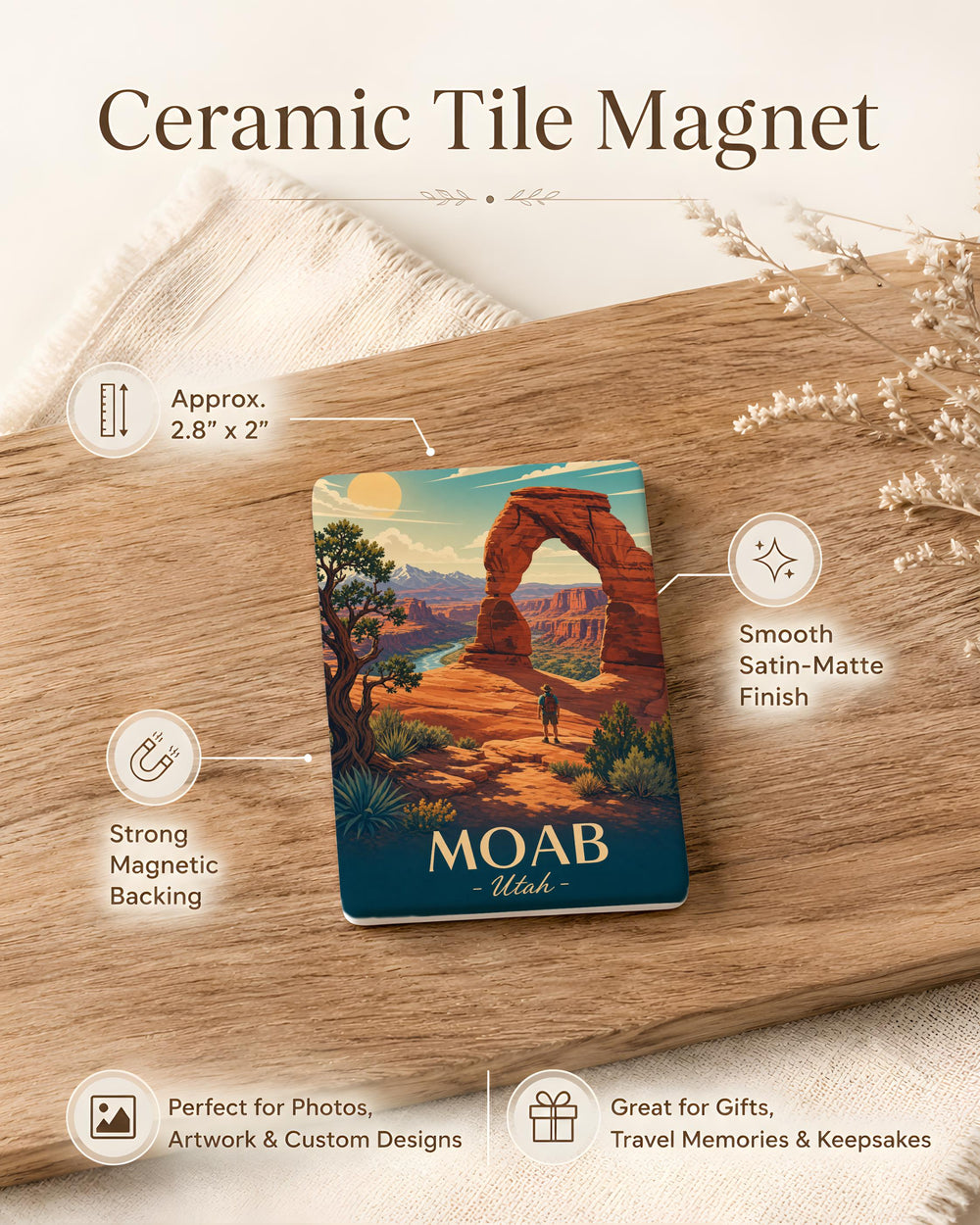 Moab Utah Fridge Magnet, Moab Souvenir Magnet, Utah Travel Gift, Moab National Parks Keepsake, Desert Adventure Magnet
