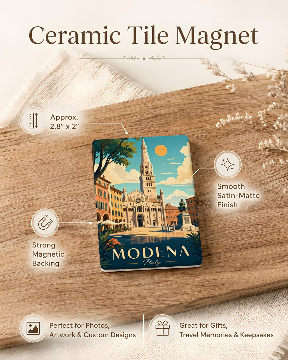 Modena Italy Fridge Magnet, Modena Souvenir Magnet, Italy Travel Gift, Modena Landmark Keepsake, Italian City Magnet