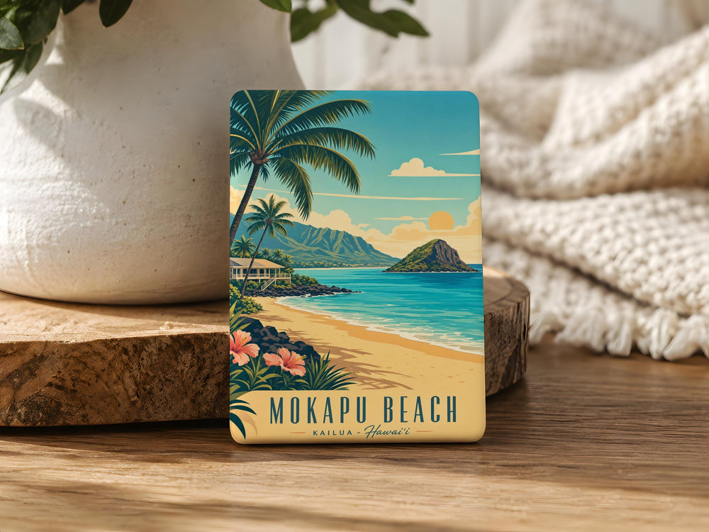 Mokapu Beach Fridge Magnet, Hawaii Coastal Shoreline Souvenir, Ocean Waves and Sandy Beach Decor Magnet