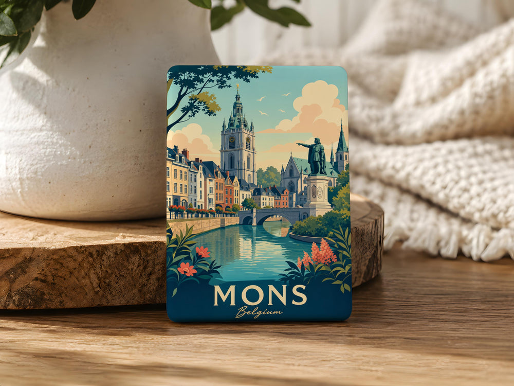 Mons Belgium Fridge Magnet, Mons City Souvenir Magnet, Belgium Travel Gift, Mons Landmark Keepsake Magnet