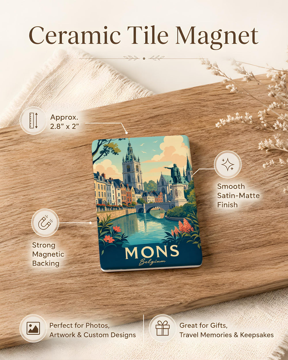 Mons Belgium Fridge Magnet, Mons City Souvenir Magnet, Belgium Travel Gift, Mons Landmark Keepsake Magnet