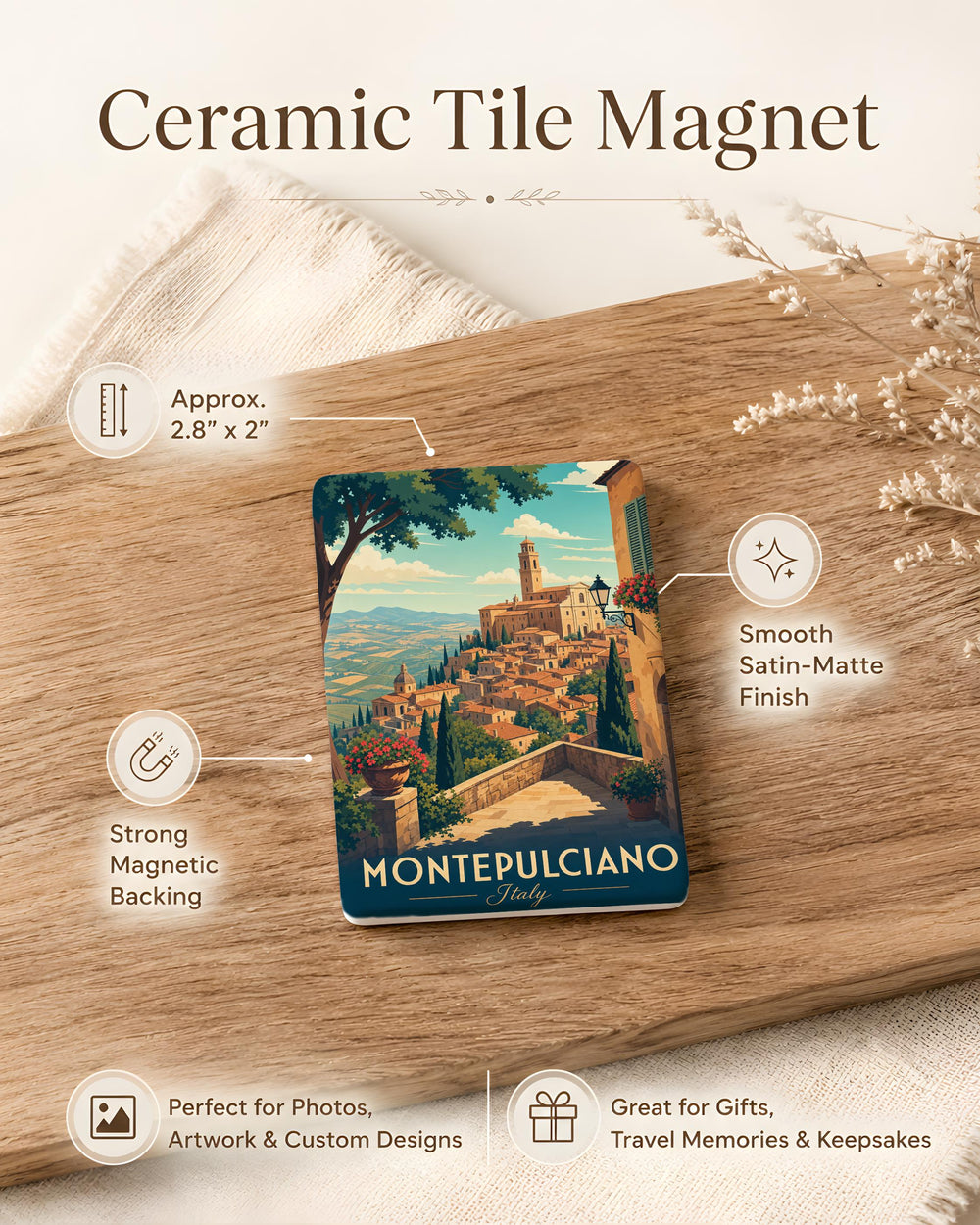 Montepulciano Italy Fridge Magnet, Tuscany Travel Souvenir, Italian Hill Town Landmark Keepsake, Montepulciano Gift